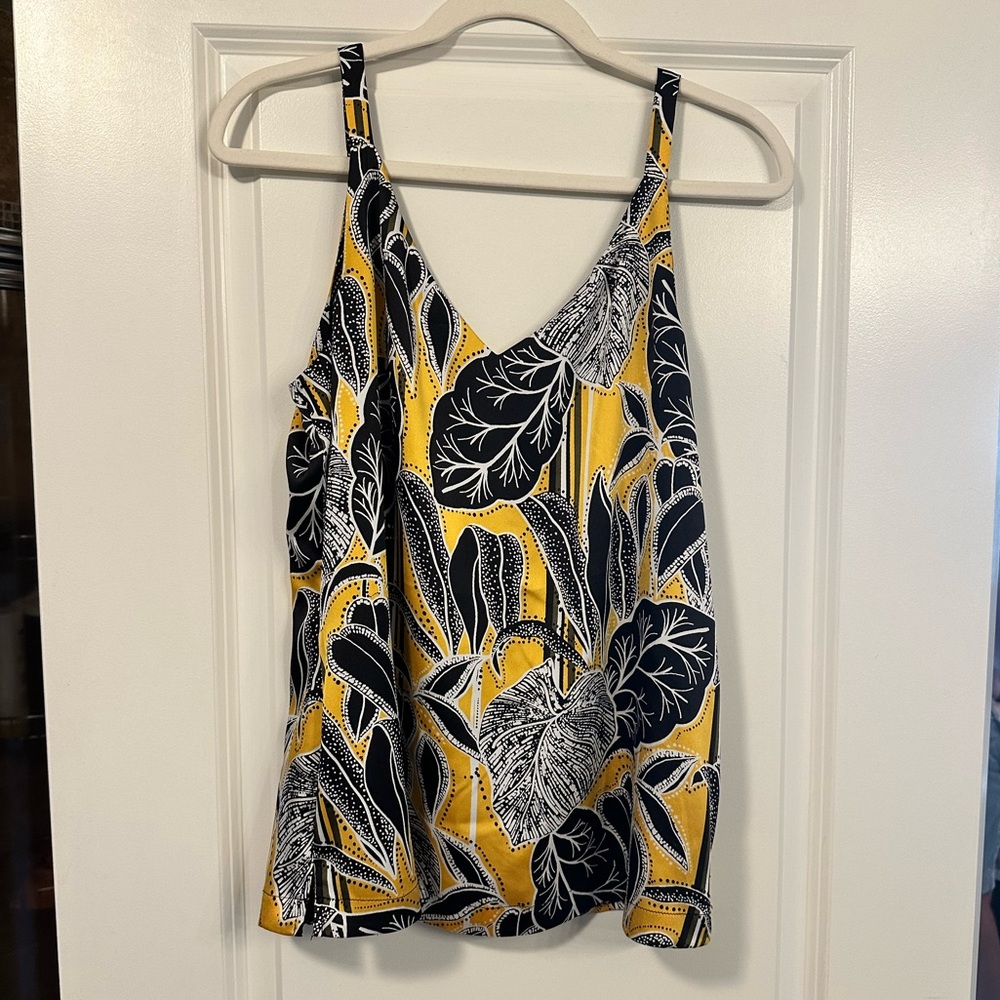 White House Black Market Reversible Black and Yellow Floral Camisole - Size M